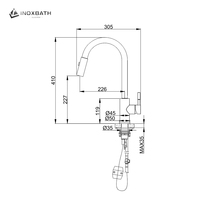 Robinet de cuisine INOXBATH SUS304 en acier inoxydable, monocommande chaud/froid, à poser sur le plan, avec douchette extractible et cartouche céramique
