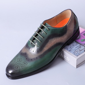 Chaussures habillées pour hommes en cuir véritable peintes à la main, bout rond, respirantes, pour le bureau et la carrière, toutes saisons, semelle extérieure en caoutchouc - Product Image 5