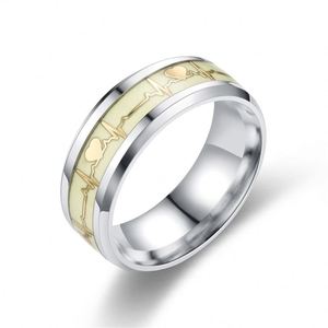 Fashion Stainless Steel Luminous Finger <b>Ring</b> for Women Men Glowing in Dark Heart <b>Couple</b> Wedding Bands Jewelry Gift Accessories - Product Image 3