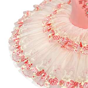 ชุดบัลเลต์เด็กผู้หญิงแบบมืออาชีพ ลายดอกไม้สีชมพู สำหรับการแสดงบนเวที - Product Image 4