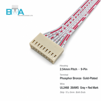 Cable flexible OEM chapado en oro de 2.54mm y 9 pines con carcasa beige, UL2468 26AWG, 160mm, marca roja para PCB, electrónica de control industrial