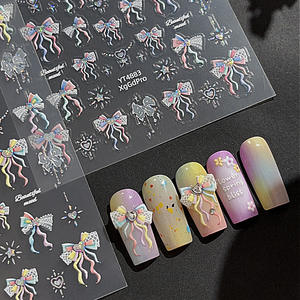 Mignon Étincelant Doux Décoratif Starlight <span class=keywords><strong>Film</strong></span> Arc Coloré <span class=keywords><strong>Amour</strong></span> Doux Sirène Queue Shell Lumière Gelée Fleur Nail Stickers - Product Image 4