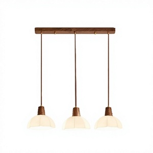 San Liang Lustre LED au design chinois moderne, en bois, à trois têtes, en verre, E27/E26, style scandinave, blanc chaud 3000K, 360 - Product Image 1