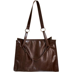 Sac fourre-tout marron uni, moyen, fermeture éclair souple, usage quotidien, sac à main pour femme - Product Image 5