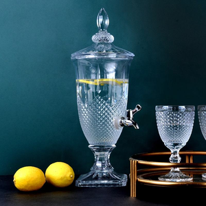 Embossed Glass Beverage <b>Dispenser</b> with Tap and Lid Transparent Large Capacity Cold <b>Drink</b> Tub for Home Party Wedding - Product Image 4