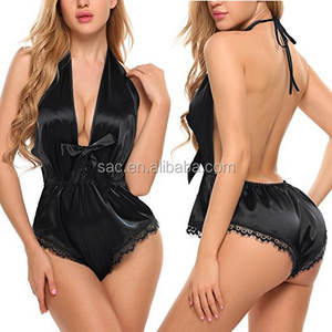 SacKnove Z383 vente en gros de dentelle chaude nuisette romantique lisse vêtements de nuit V profond dos nu licou femmes matures Lingerie Sexy - Product Image 2