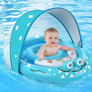 Flotador de piscina para bebé con toldo de sombrilla extraíble para bebés de 6-12-24 meses, anillo de natación infantil duradero, asiento ajustable U