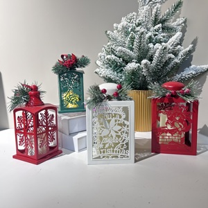 Linternas pequeñas de vacaciones de Navidad <span class=keywords><strong>verde</strong></span> <span class=keywords><strong>blanco</strong></span> rojo metal <span class=keywords><strong>linterna</strong></span> vintage decoración de Navidad colgante hogar linternas pequeñas - Product Image 2