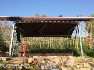 אלומיניום נשלף חשמלי גגון דו-צדדי עם פרגולה ממונעת פוליאסטר מפרש למרפסת גן הפטיו - Product Image 3