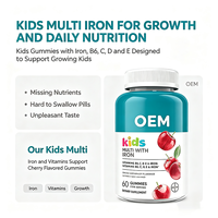 Complément alimentaire pour enfants avec fer en gommes, 60 unités, saveur cerise naturelle, enrichi en vitamines B6, C, D, E et fer pour les enfants en croissance