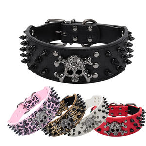 Venta caliente ajustable gato perro Collar duradero Spike remache cráneo diseño Anti-mordedura mascota plomo hecho de aleación de plástico sólido Popular - Product Image 5