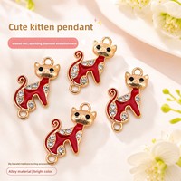 Pendentif/Charme DIY exquis en alliage, motif chat incrusté de diamants effet goutte d'huile, accessoires de bijouterie pour foulards féminins, vente directe
