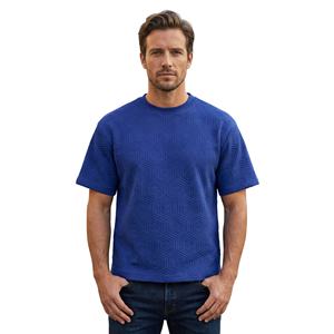 T-shirt en coton gaufré épais pour homme, coupe ample, col rond, couleur unie, style sport décontracté d'été, fournisseur en vogue - Product Image 1