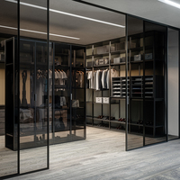 Dressing moderne minimaliste réglable en MDF avec portes vitrées, directement de l'usine, pour hôtel et appartement