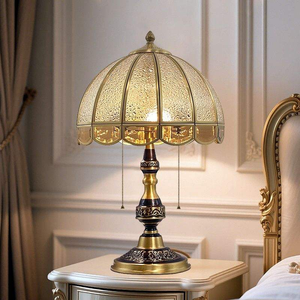 Lampada da Tavolo di Lusso Europea in Rame, Paralume in Vetro Ottone Anticato, Lampada da Scrivania Vintage <span class=keywords><strong>per</strong></span> Casa, Camera da Letto, Comodino, Lampada da Lettura - Product Image 1