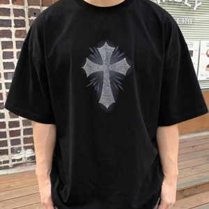 Camiseta informal para hombre con diseño de cruz de diamantes de imitación, estilo urbano, personalizable por fábrica de ropa. F10 - Product Image 1