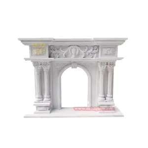 Tempat api marmer putih ukir mewah desain khusus Surround perapian asap Model marmer