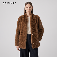 Manteau en fausse fourrure pour femme, vente en gros, couleur café, texturé, chaud, épais, luxueux, avec boutons perlés, style streetwear, veste tendance