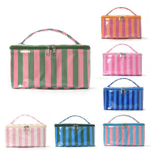 Striped Eco-Friendly Polyester Large Cosmetic <b>Case</b> Medium Size Water Resistant Zipper Closure Soft Handle Portable <b>Makeup</b> - Product Image 4