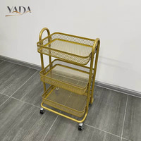 Chariot de salon de beauté au design moderne, 3 niveaux, chariot de pédicure, chariot de salon de manucure, chariot de beauté doré avec roues verrouillables