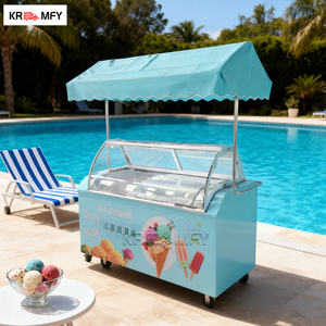 Chariot de présentation de crème glacée mobile et remorquable avec congélateur, chariot en métal résistant à la rouille pour la restauration rapide en extérieur - Product Image 1