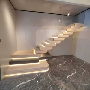 Escaliers pliants VIKO en chêne massif, garde-corps en verre flottant, style minimaliste moderne pour villa, installation DIY intérieure, <span class=keywords><strong>marches</strong></span> d'escalier en bois sur mesure - Product Image 1
