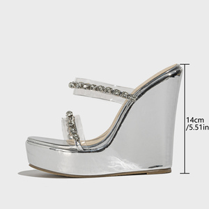New Transparent Fashion Rhinestone European and American Model Increased One-word Band Nightclub <b>Outdoor</b> Sandals - Product Image 6