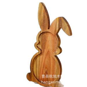 Bandeja de madera con diseño de conejo de dibujos animados Hangxu para fiestas de Pascua y cocinas, bandeja decorativa de madera maciza sin acabar. - Product Image 3