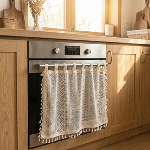 Rideau de porte en dentelle pour four de cuisine de style cottage, jupe de protection pour lave-vaisselle et cuisinière avec bordure en dentelle et attache à pression - Product Image 2