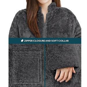 <span class=keywords><strong>Peignoir</strong></span> <span class=keywords><strong>zippé</strong></span> en peluche douce pour femme, chaud et confortable, col montant, avec poches, grande taille, vêtements de détente - Product Image 4