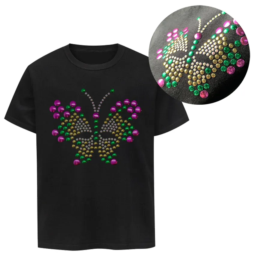 나비 절묘한 라인 석 스티커 열전달 옷 DIY 자수 아플리케 티셔츠 의류 Dec