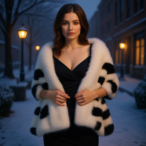 Châle de luxe rayé en fausse fourrure de renard pour femme, élégant manteau cape chaud d'hiver, écharpe respirante et écologique MASDB 140cm - Product Image 2