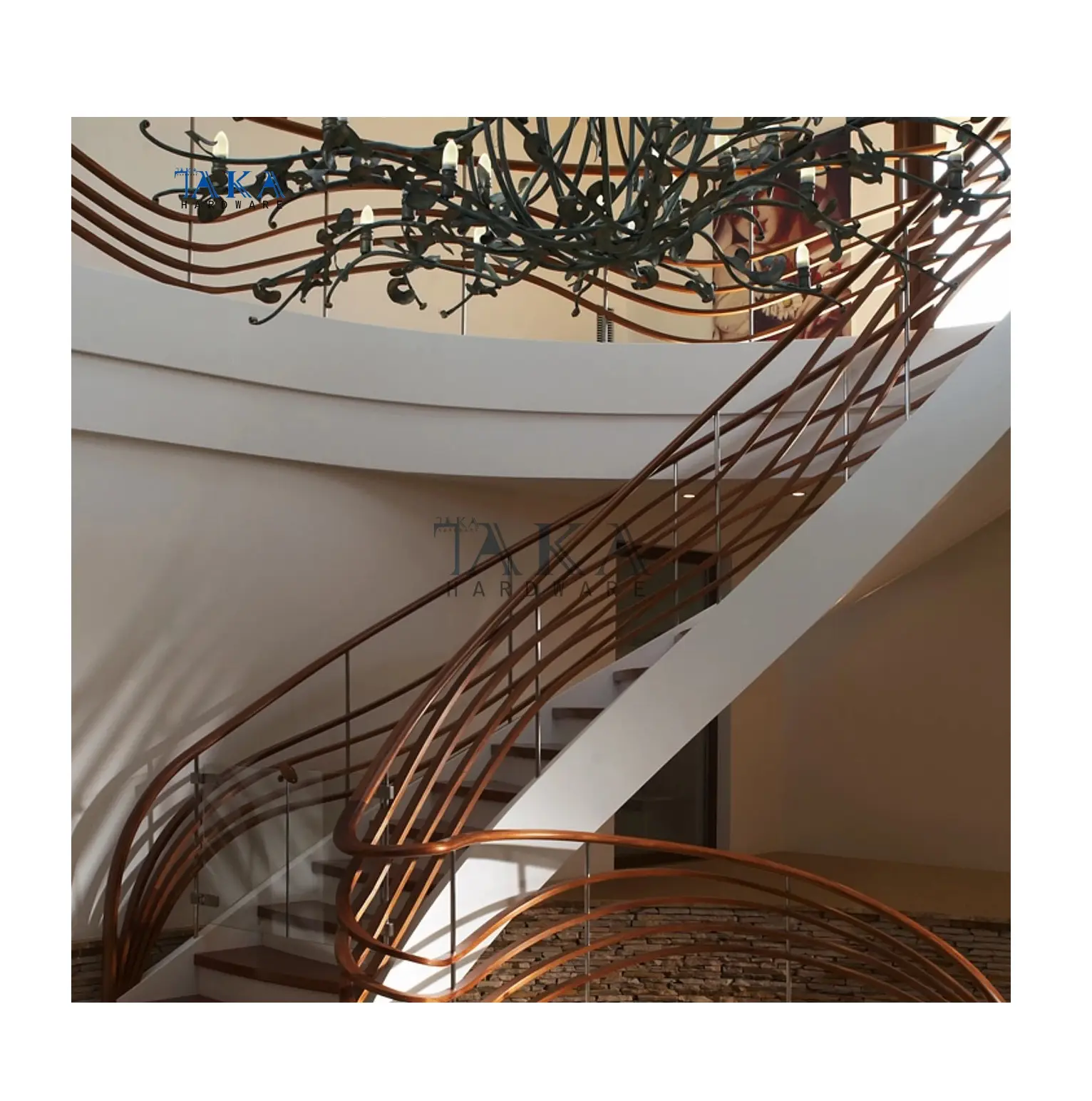 Escalier en Arc de bois en acier de conception Simple avec marches en bois pour une utilisation intérieure escalier en bois courbe