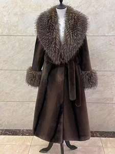 Abrigo Largo de Invierno para <span class=keywords><strong>Mujer</strong></span>, Grueso, de Piel Sintética, Cortavientos - Abrigo Ecológico de Terciopelo Dorado con <span class=keywords><strong>Cuello</strong></span> en V y Botones Delanteros - Product Image 4