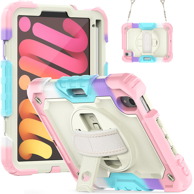 Shockproof Heavy Duty Protective Case with Pencil Holder Hand Strap for iPad Mini 6/A17 Pro 8.3 Inch Kids Tablet Cover Case