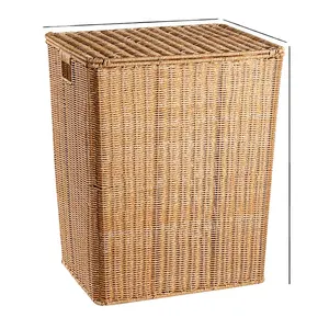 Large Woven Storage Basket With Lid Vine Pattern For Miscellaneous Items And Dirty Clothes