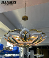 Lampe suspendue en acier inoxydable à motif floral en résine, taille moyenne, installation pour projet
