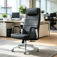 Chaise de bureau de direction moderne personnalisée à dossier haut en cuir PU chromé, ergonomique, réglable en hauteur, pivotante, avec structure en bois, pour entreprise