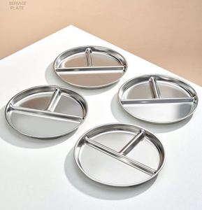 Assiette de table ronde en acier inoxydable 304 à 3 compartiments, personnalisable, vente en gros, assiettes divisées à trois grilles - Product Image 1