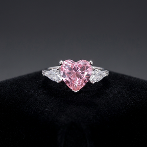 Classic Fashion LAVINA BR33755PK Pink LOVE Heart Shape CZ Rhodium Plated <b>Brass</b> Unisex Engagement <b>Ring</b> - Product Image 3