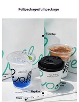Shirongpack Gobelet à café jetable transparent en PET à paroi simple de 16 oz avec couvercle, revêtement UV, diamètre 98 mm, impression de logo prise en charge