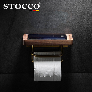 Portarrollos de Papel Higiénico Doble de Madera de Nogal de Lujo con Estante, Dispensador de Papel Higiénico de Doble Rollo para Montar en la Pared, para Baño y Hotel - Product Image 3