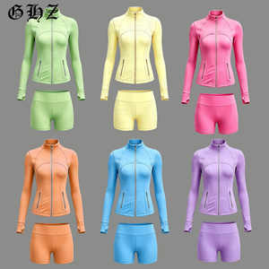 Conjuntos de Ropa para <span class=keywords><strong>Mujer</strong></span> 2026 con Logotipo Personalizado, Camisas de <span class=keywords><strong>Manga</strong></span> <span class=keywords><strong>Larga</strong></span> con Conjuntos Cortos de Verano, Chaqueta Ajustada de Dos Piezas, Conjuntos de Yoga para <span class=keywords><strong>Mujer</strong></span> - Product Image 1