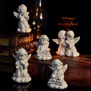 Statuetta di Angelo in Resina <span class=keywords><strong>Bianca</strong></span>, Statua di Angioletto Inginocchiato con Corona di Fiori, Scultura Decorativa da Tavolo per Casa - Product Image 6