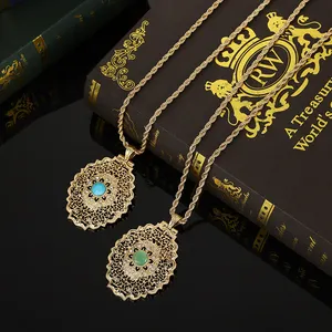 Moroccan Bridal Jewelry Necklace Hollowed Out Design Special Color Gold Color Pendant Women's Wedding Dress Decorative Jewelry