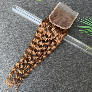 Cheveux vierges brésiliens 100% humains en gros, fermeture en dentelle HD 5x5, vague profonde, couleur piano - Product Image 5