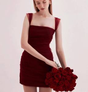 Abito Estivo Coreano e Thailandese alla Moda con Colletto Quadrato, Vita Alta, Schiena Scoperta, Arricciato, in Rete, Stile Tubino, Aderente per Donne - Product Image 2