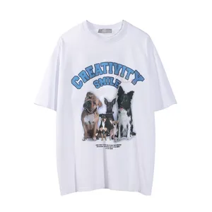 Vente chaude Logo personnalisé imprimé animal à manches courtes hommes lavage col rond manches à cinq points T-shirt rue lâche demi-manche tendance