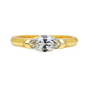 Anillo de Plata de Ley S925 con Baño de Oro de 18K, Diseño Simple con Ojo de Caballo y Diamante de Grano de Arroz, Anillo de Circonio Extremadamente Simple - Product Image 5