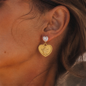 <span class=keywords><strong>J</strong></span>&D Jewelry - Pendientes Colgantes <span class=keywords><strong>de</strong></span> Acero Inoxidable con Baño <span class=keywords><strong>de</strong></span> Oro <span class=keywords><strong>de</strong></span> 18K, Resistentes al Agua, con Zirconia en Forma <span class=keywords><strong>de</strong></span> Corazón, Ángel Cupido, para Mujer, Regalo Romántico - Product Image 2